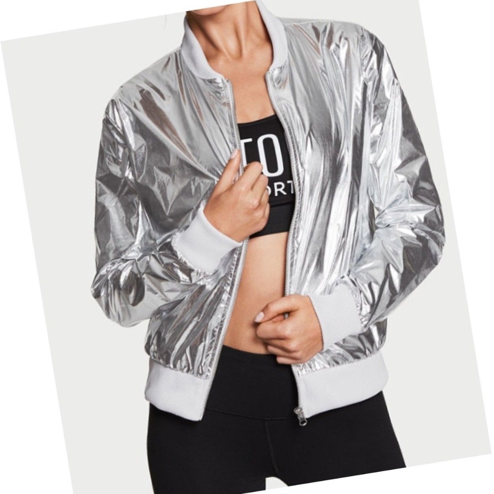 Victoria's Secret Sport Full Zipper Jacket Silver New w/Tag Size Large & Medium